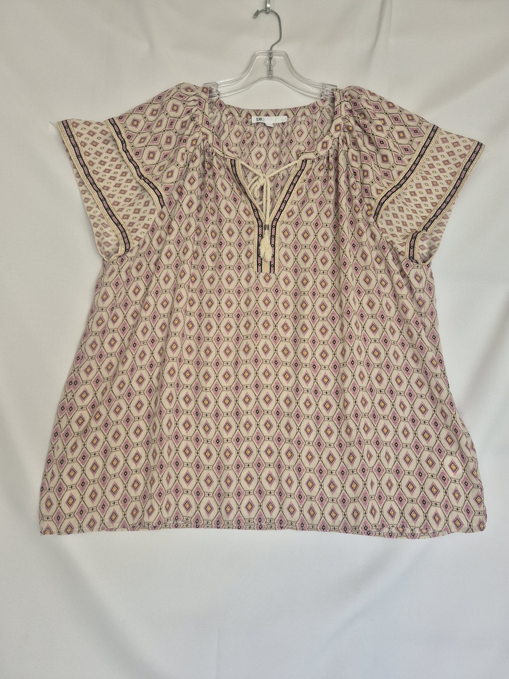 DR2 Pink Diamond Print Tie-Front Blouse